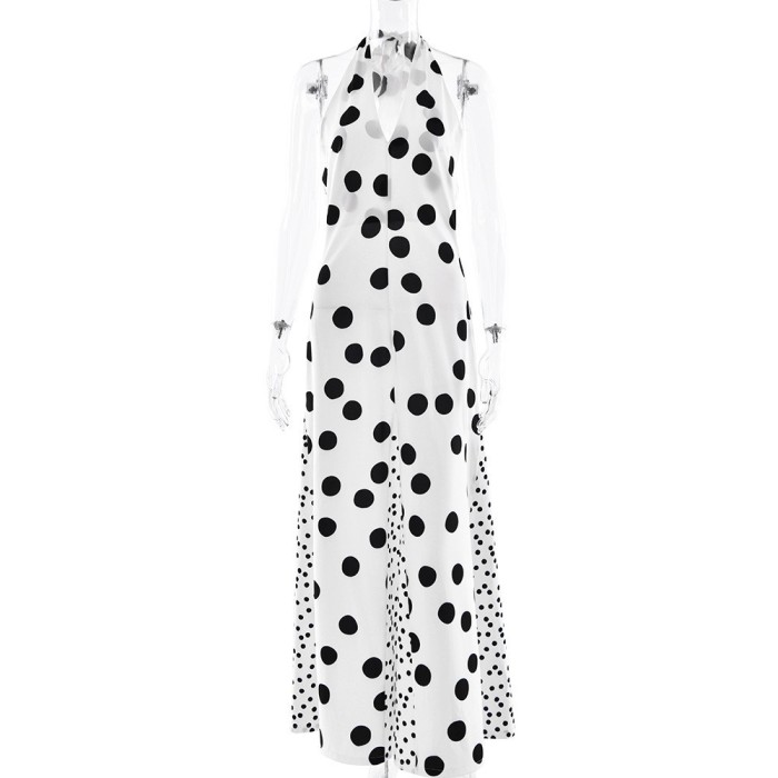 Hanging Neck Low Cut Printed Summer Dress Floral Print Sleeveless Hollow Out Women Long Dress New Retro Backless Bohemian Dress