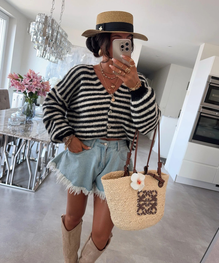 Color Blocking Striped Autumn Winter Cardigan Sexy Women's V-neck Long Sleeved Loose Sweater Elegant Holiday Warm Knitted Coat