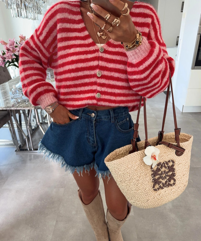 Color Blocking Striped Autumn Winter Cardigan Sexy Women's V-neck Long Sleeved Loose Sweater Elegant Holiday Warm Knitted Coat