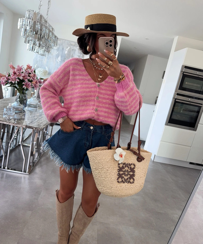 Color Blocking Striped Autumn Winter Cardigan Sexy Women's V-neck Long Sleeved Loose Sweater Elegant Holiday Warm Knitted Coat