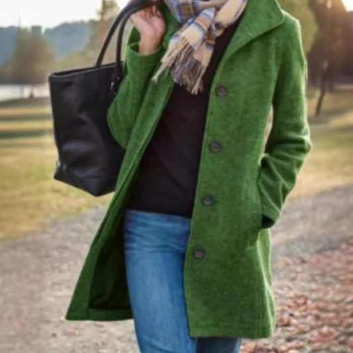 Women's Woolen Coat Autumn Winter New Style Fashion Woolen Blended Fabric Jacket Mid-length Single Breasted Outerwear