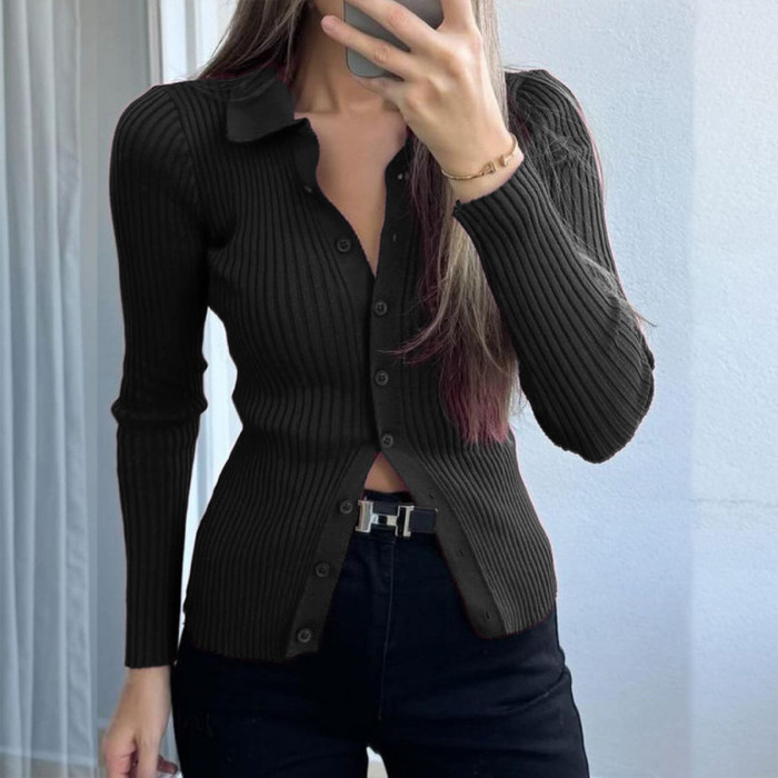 Autumn Solid Color Knitted Cardigan – Slim Single-Breasted Long Sleeve Women's Top for Everyday Elegance 🍂