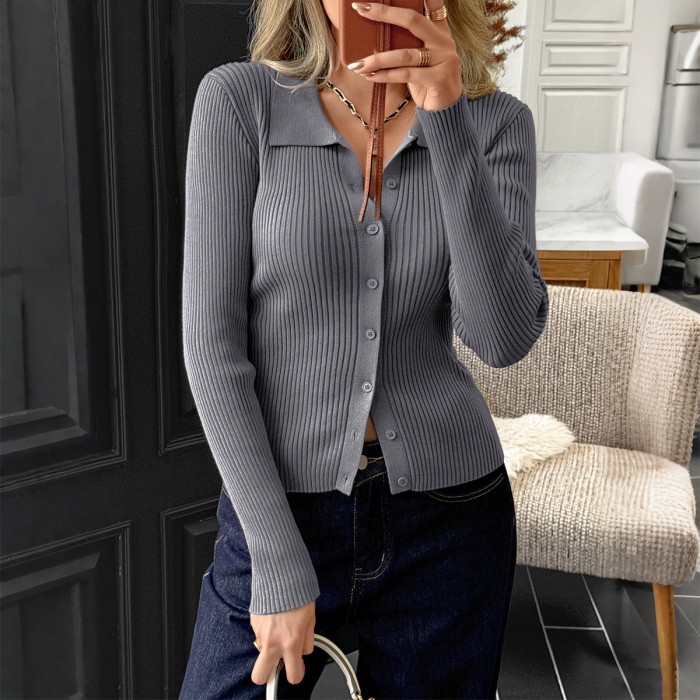 Autumn Solid Color Knitted Cardigan – Slim Single-Breasted Long Sleeve Women's Top for Everyday Elegance 🍂