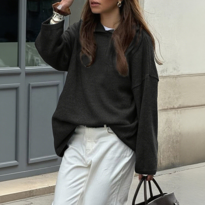 Vintage-Inspired Loose Hooded Sweater – Simple & Comfortable Solid Color Long Sleeve Knit for Women 🍁