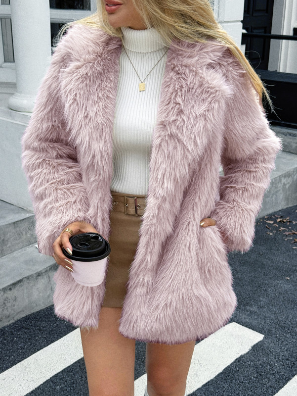 Elegant Fluffy Faux Fur Jacket – Stylish Lapel Collar Winter Coat for Women, Warm & Luxurious Outerwear ❄️