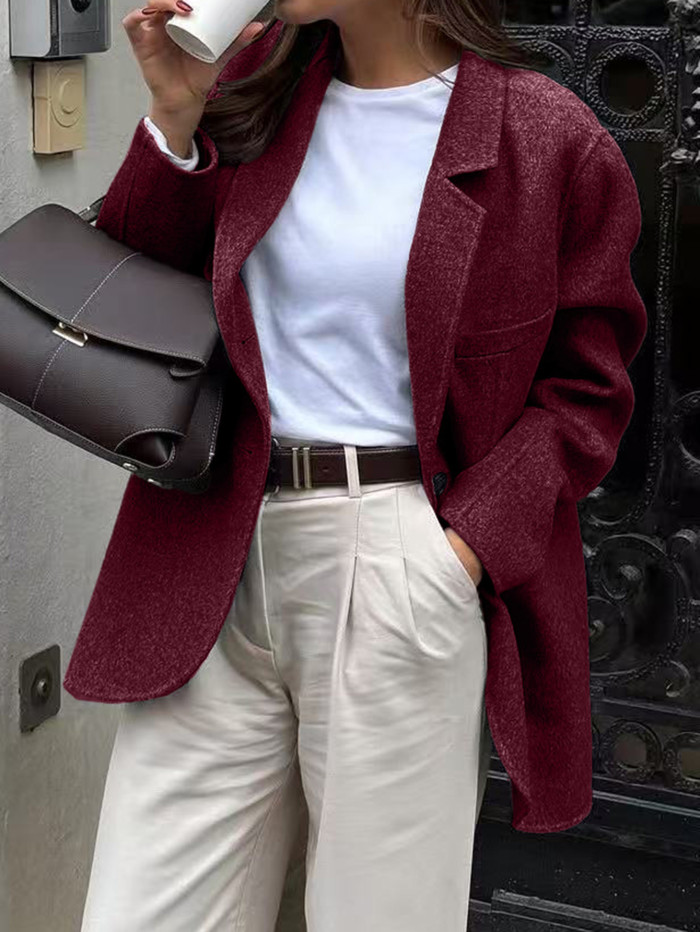 Elegant Solid Color Blazer – Chic Long Sleeve Coat for Women ✨