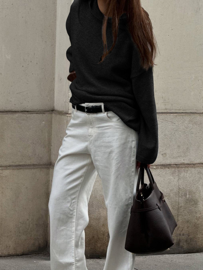 Vintage-Inspired Loose Hooded Sweater – Simple & Comfortable Solid Color Long Sleeve Knit for Women 🍁