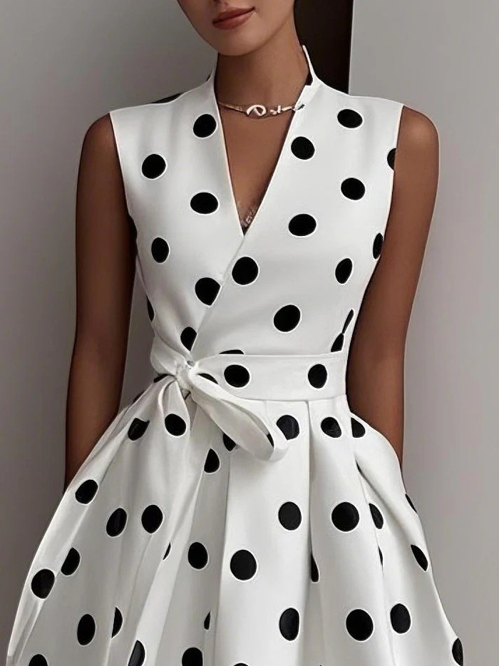 🖤 Retro Hepburn Polka Dot V-Neck Swing Dress