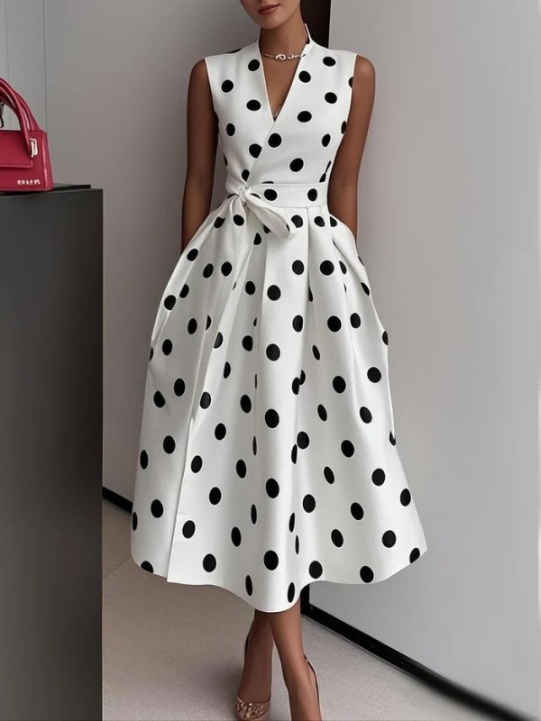 🖤 Retro Hepburn Polka Dot V-Neck Swing Dress
