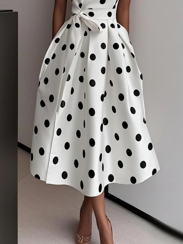 🖤 Retro Hepburn Polka Dot V-Neck Swing Dress