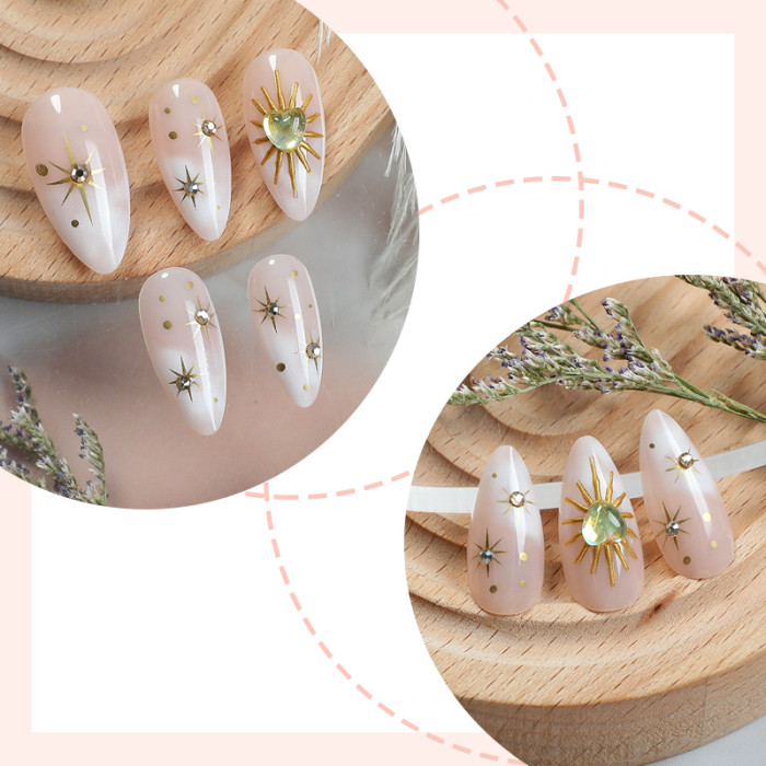 Almond Shape Gradient French Press-On Nails 💕 | Glossy Luxury Faux Nails with Rhinestones