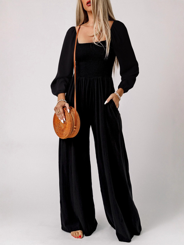 Elegant Square Neck Jumpsuit ✨ | Women’s High-Waist Wide-Leg One-Piece