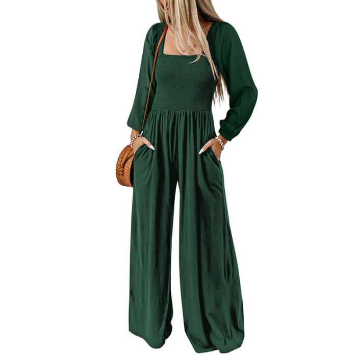 Elegant Square Neck Jumpsuit ✨ | Women’s High-Waist Wide-Leg One-Piece