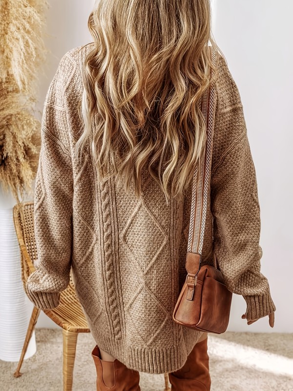 Cozy Cable Knit Sweater Dress 🍂 | Women's Autumn & Winter Casual Pullover