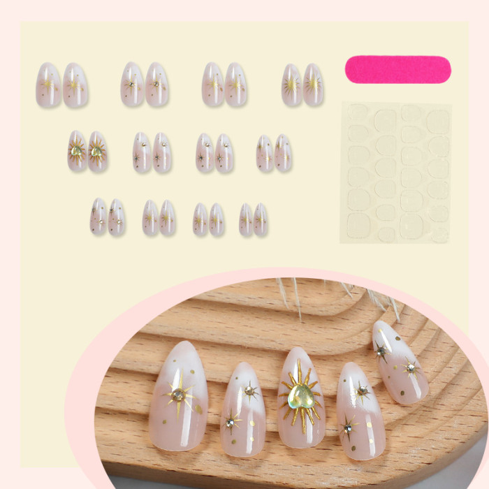 Almond Shape Gradient French Press-On Nails 💕 | Glossy Luxury Faux Nails with Rhinestones