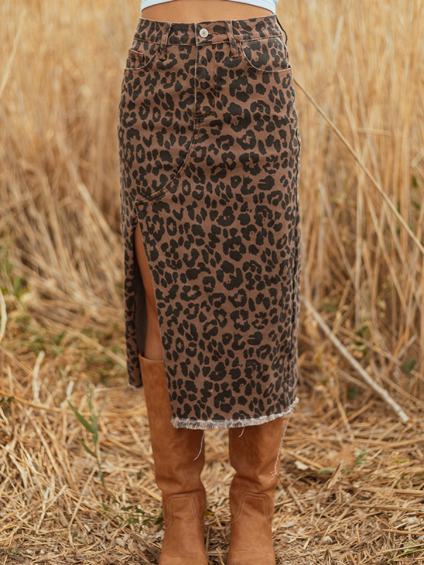 Leopard Print Vintage Midi Skirt 🐆 | High-Waist Artistic Style with Pockets
