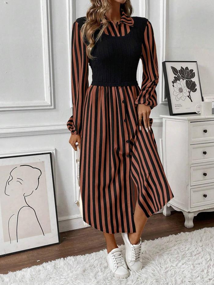 Striped Shirt Dress 💫 | Chic Fake Two-Piece Slim Fit Outfit for Women
