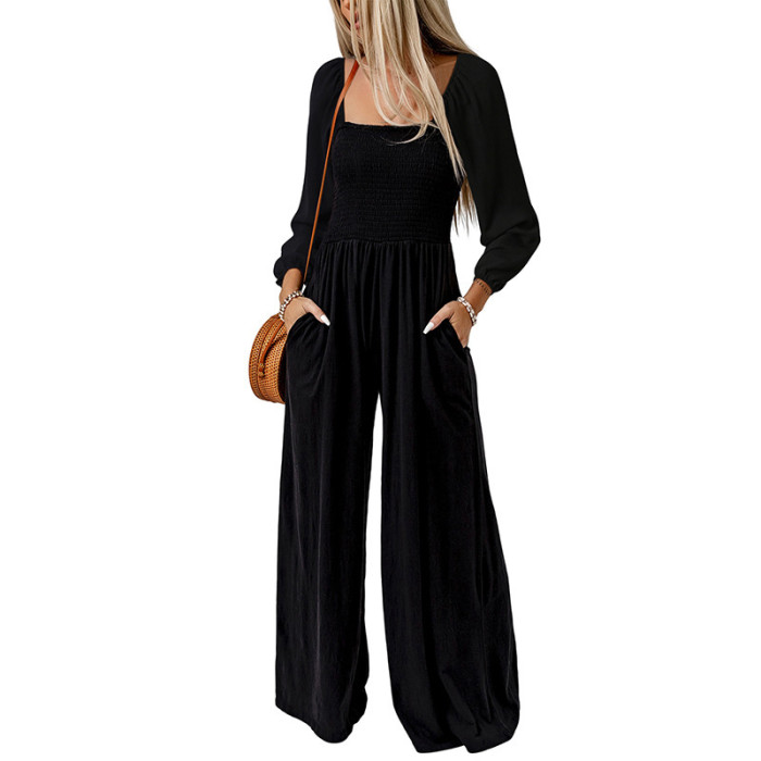 Elegant Square Neck Jumpsuit ✨ | Women’s High-Waist Wide-Leg One-Piece