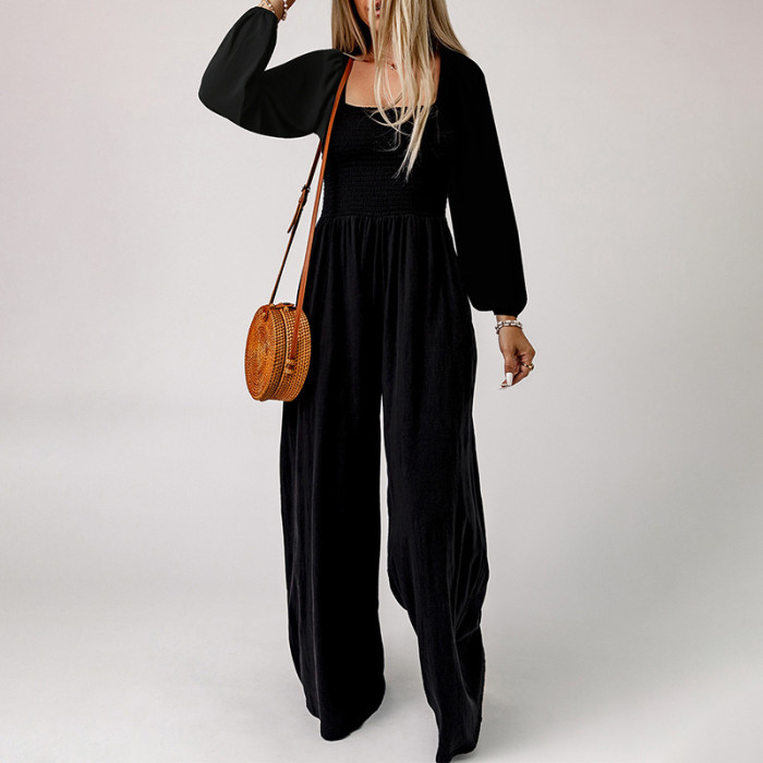 Elegant Square Neck Jumpsuit ✨ | Women’s High-Waist Wide-Leg One-Piece