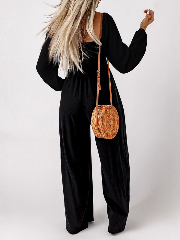 Elegant Square Neck Jumpsuit ✨ | Women’s High-Waist Wide-Leg One-Piece