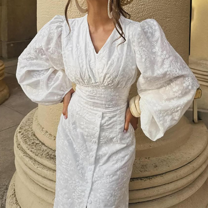 ✨ Sexy V-Neck Lace-Up Evening Dress | Elegant Split Long Sleeve Gown for Women
