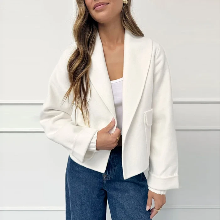 Simple Fashion Solid Soft Wool Coat Woman Lapel Collar Open Stitch Cardigan Top Fall Winter Long Sleeve Pocket Jacket Outerwears