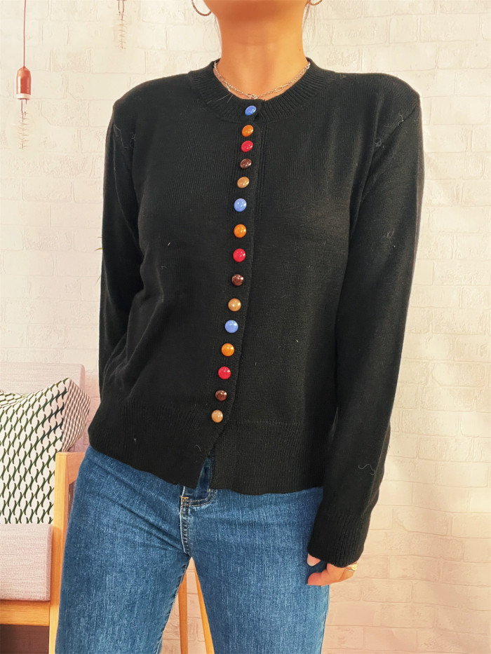 Autumn/Winter Colorful Button Knit Cardigan ✨ | Elegant Commuting Sweater Jacket