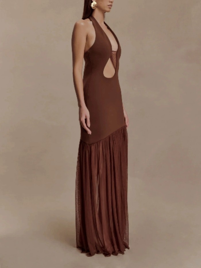 ✨ Patchwork Mesh Pleated Dress | Sexy Backless Slim-Fit Daily Dress