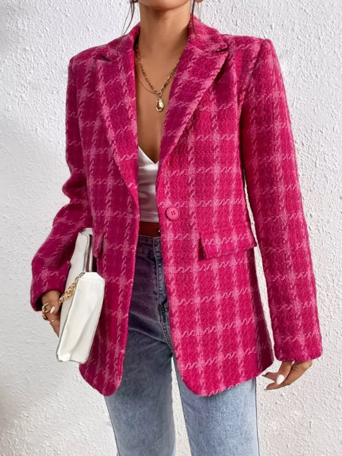 Plaid Turn-down Collar Blazer Women Street 2025 Autumn Female Button Casual Loose Long Sleeve Fashion Blazer Coats U191