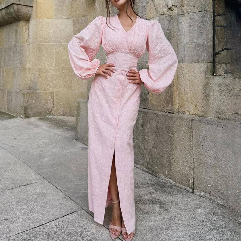 ✨ Sexy V-Neck Lace-Up Evening Dress | Elegant Split Long Sleeve Gown for Women