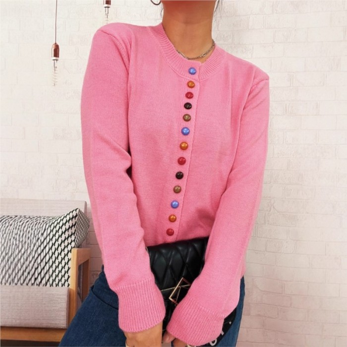 Autumn/Winter Colorful Button Knit Cardigan ✨ | Elegant Commuting Sweater Jacket