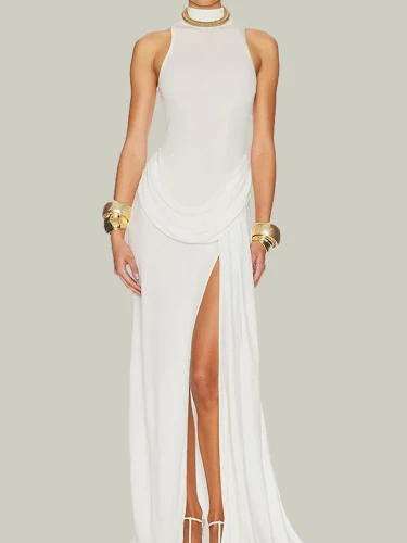 ✨ Elegant Stand-Up Collar Evening Gown | Sleeveless High-Waist Slim Long Dress with Chic Side Split