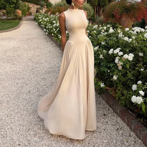 🌙 Modern Draped Evening Gown | Women’s Sleeveless Slim-Fit Long Dress