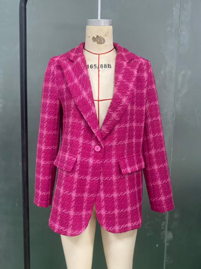 Plaid Turn-down Collar Blazer Women Street 2025 Autumn Female Button Casual Loose Long Sleeve Fashion Blazer Coats U191