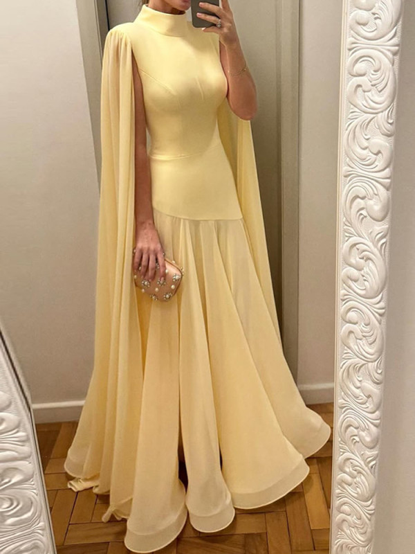 Women's Fashion Splicing Pleated Long Dress Fashion High Neck Floor Length Prom Dress Casual Sleeveless Pleat Solid Party Dress
