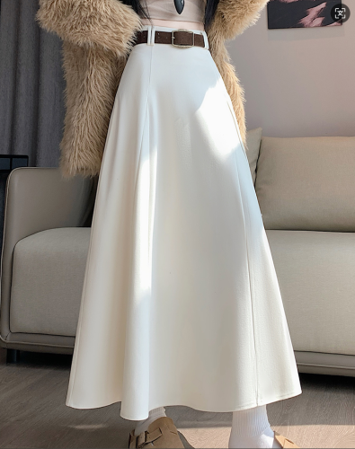 Faux Woolen Skirts For Office Ladies Casual Loose  High Waist Midi Skirt 2025 Autumn Winter Women Elegant L192