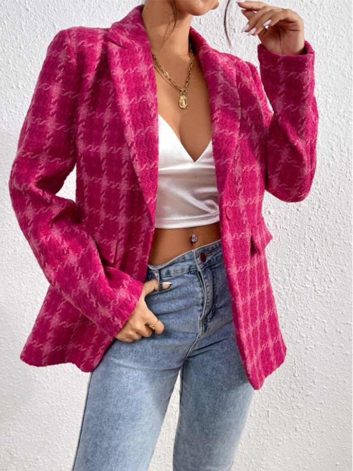 Plaid Turn-down Collar Blazer Women Street 2025 Autumn Female Button Casual Loose Long Sleeve Fashion Blazer Coats U191