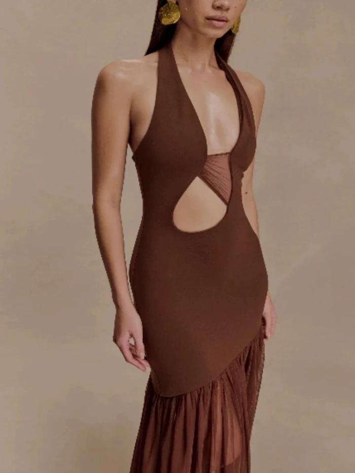 ✨ Patchwork Mesh Pleated Dress | Sexy Backless Slim-Fit Daily Dress