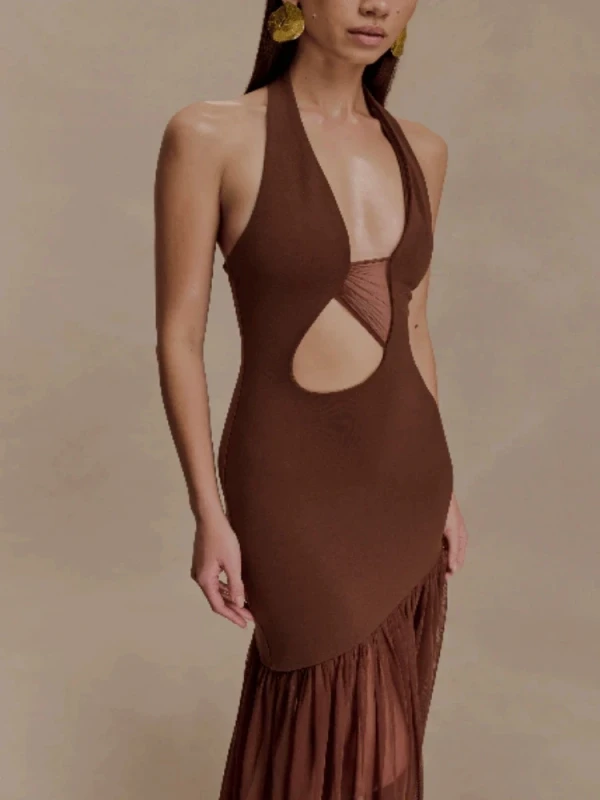 ✨ Patchwork Mesh Pleated Dress | Sexy Backless Slim-Fit Daily Dress