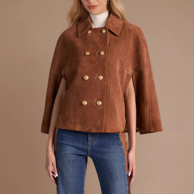 New Women Cloak Suede Jacket Chic 2025 Autumn Female Turn-down Collar Casual Long Sleeve Loose Coats Ladies J191