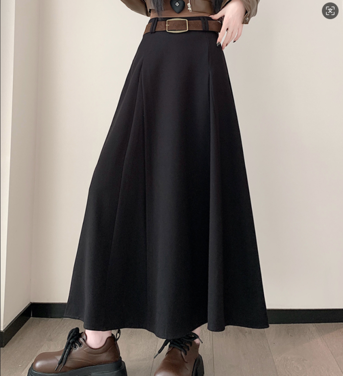 Faux Woolen Skirts For Office Ladies Casual Loose  High Waist Midi Skirt 2025 Autumn Winter Women Elegant L192