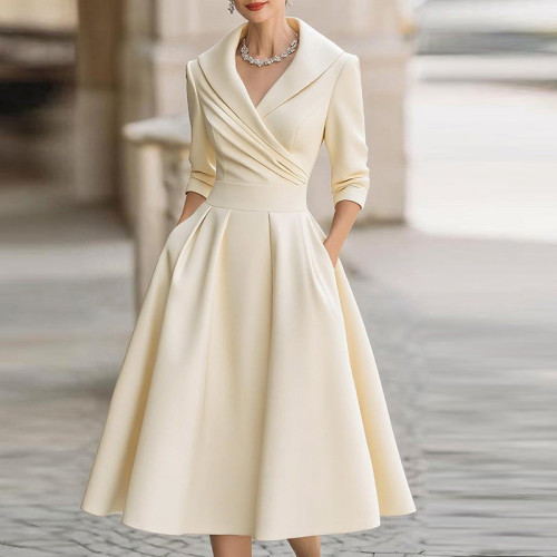 Autumn Winter Empire Maxi Dresses For Women Fashion Long Sleeve Party Dress Women Elegant Turn Down Collar A-line Dress