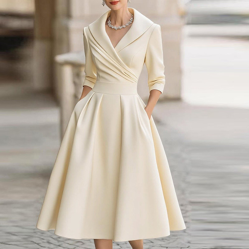 Autumn Winter Empire Maxi Dresses For Women Fashion Long Sleeve Party Dress Women Elegant Turn Down Collar A-line Dress