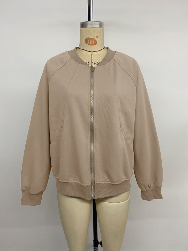 New Women Zipper Jacket Chic 2025 Autumn Female O-neck Casual Long Sleeve Loose Coats Ladies J193