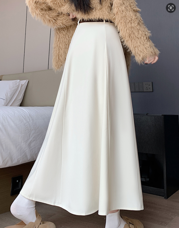 Faux Woolen Skirts For Office Ladies Casual Loose  High Waist Midi Skirt 2025 Autumn Winter Women Elegant L192