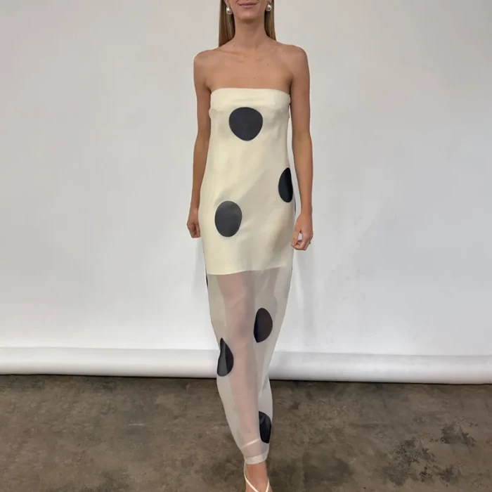 Fashion Mesh Splicing Slim Fit Long Dress Lady Sexy Backless Hollow Out Party Dress Sexy Strapless Sleeveless Slim Evening Dress