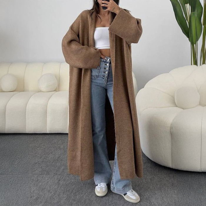 Women's Jackets Women Clothes Jacket Autumn Winter Coat Fashion Long-Sleeve Knit Coat Trench Coat Sweater Women's Clothing