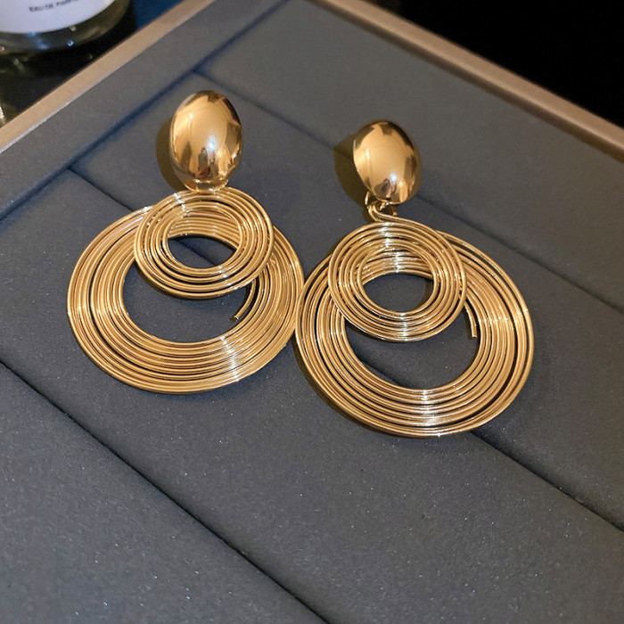 Multi-Layer Geometric Circle Coil Earrings ✨ Bold Gold Drop Design for Modern Chic Women