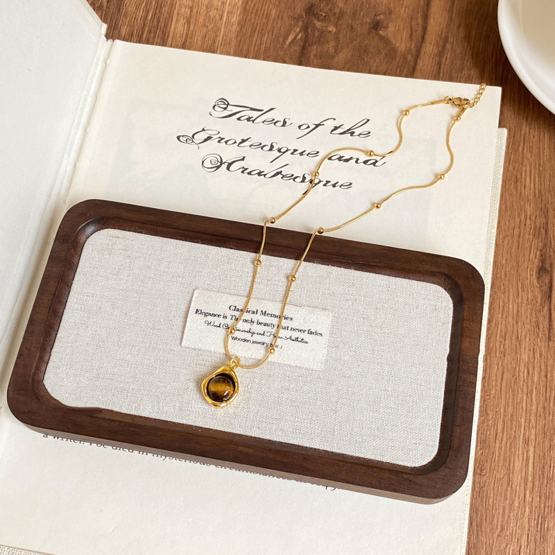 Tiger Eye Stone Beads Autumn/Winter Stacked Necklace for Women, High Grade, Light Luxury Sweater Chain, Retro Accessories