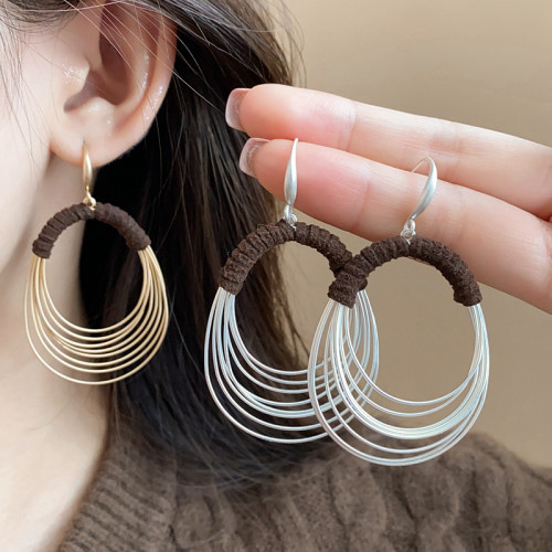 Geometric Multi-layer Metal Ear Hook Earrings Exaggerated Personality Stylish Statement Earrings for Women Circle Multi-layer